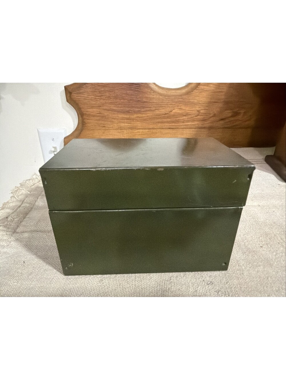 Vintage 3x5” Metal Recipe Index Card Box Storage Army Green Retro Kitchen 1970s